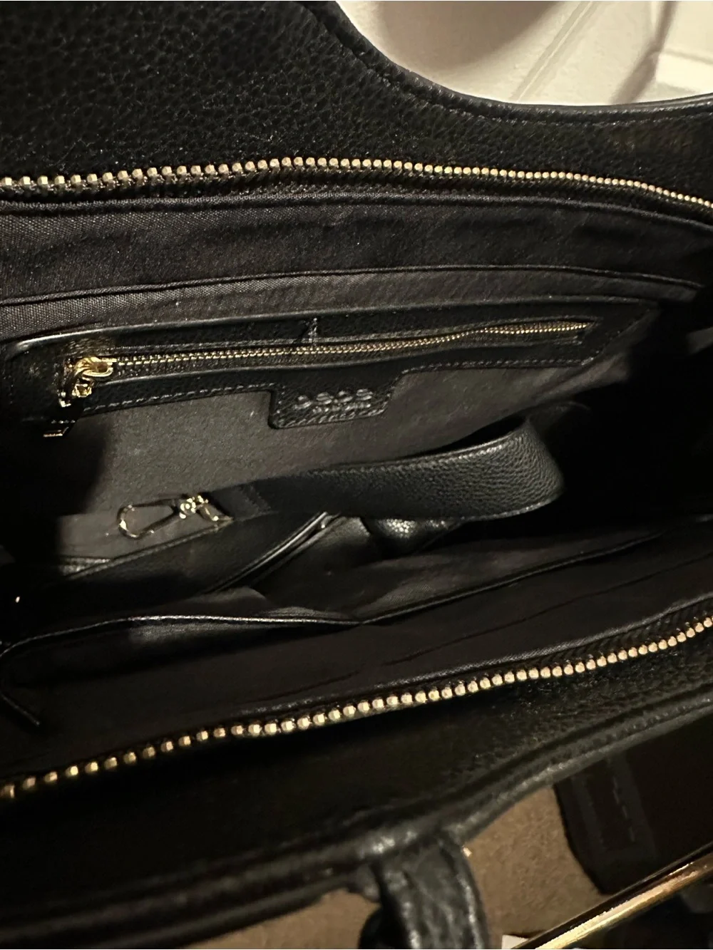 bebe Black Handbag with White & Black Tassels